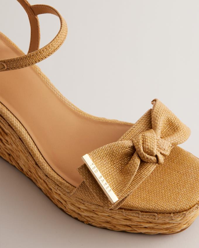 Sandale Ted Baker Raffia Bow Detail Wedge Beige Femme | VHK-83853694